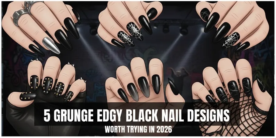 grunge edgy black nail designs