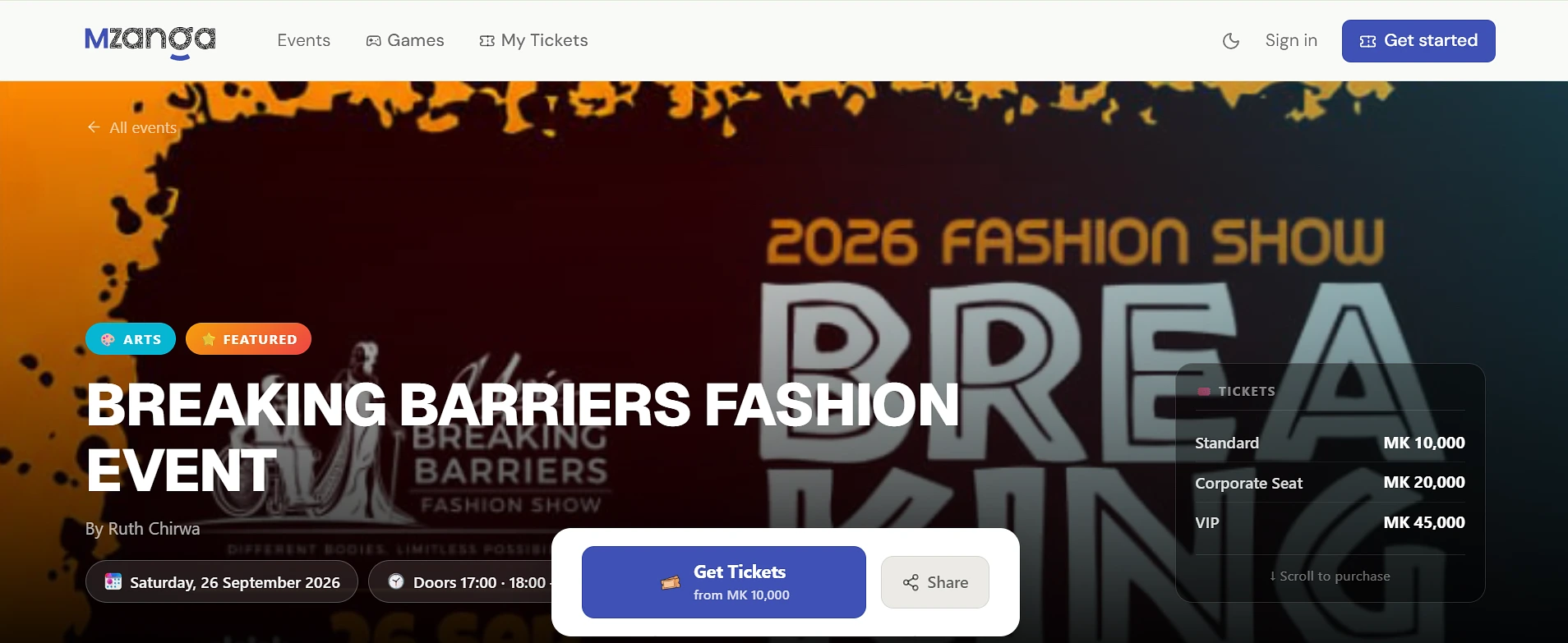 Breaking Barriers Fashion Event at Grand Palace Hotel, Mzuzu: Saturday 26 September